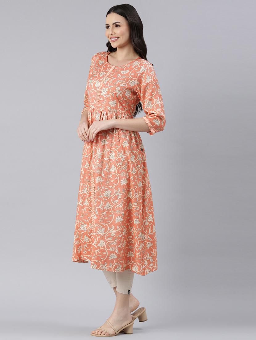 women round neck printed flared kurta - 21682770 - Standard Image - 1