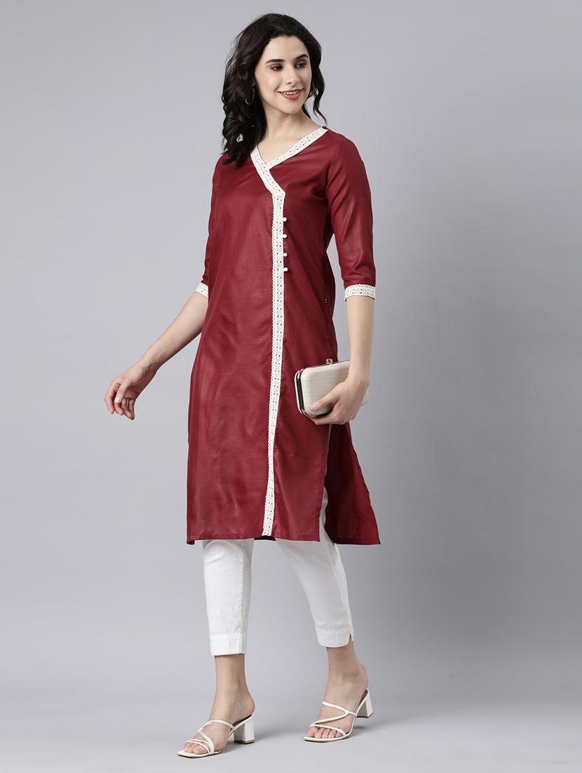 women lace work three quarter sleeve straight kurta - 21682778 - Zoom Image - 0