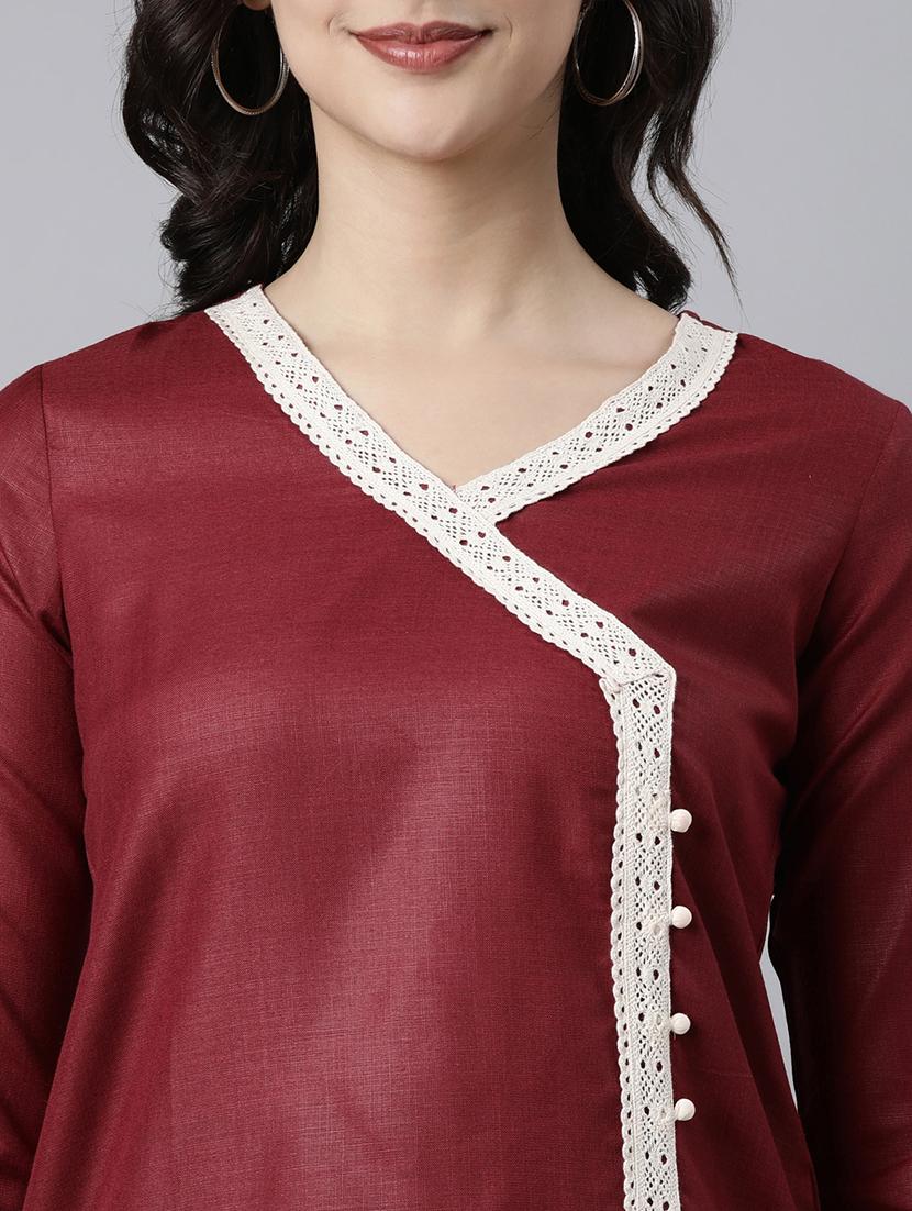 women lace work three quarter sleeve straight kurta - 21682778 - Standard Image - 4