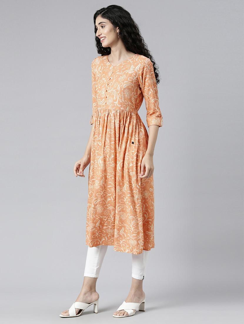 orange viscose straight kurta - 21682783 - Standard Image - 1