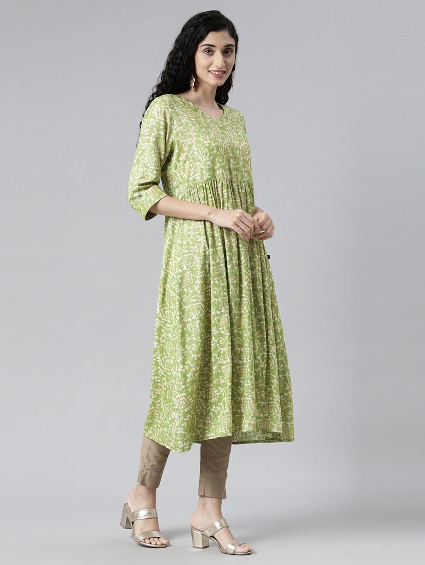women printed three quarter sleeve a-line kurta - 21682796 -  Standard Image - 1