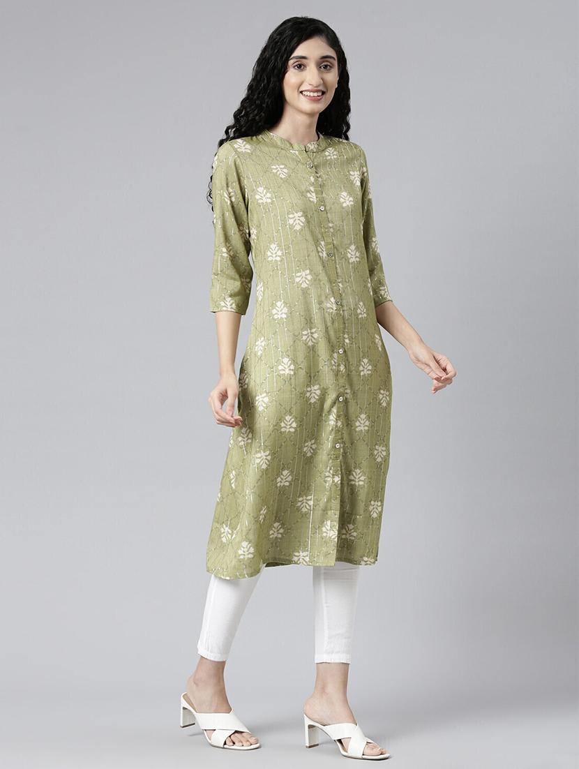 women printed three quarter sleeve a-line kurta - 21682800 - Standard Image - 1