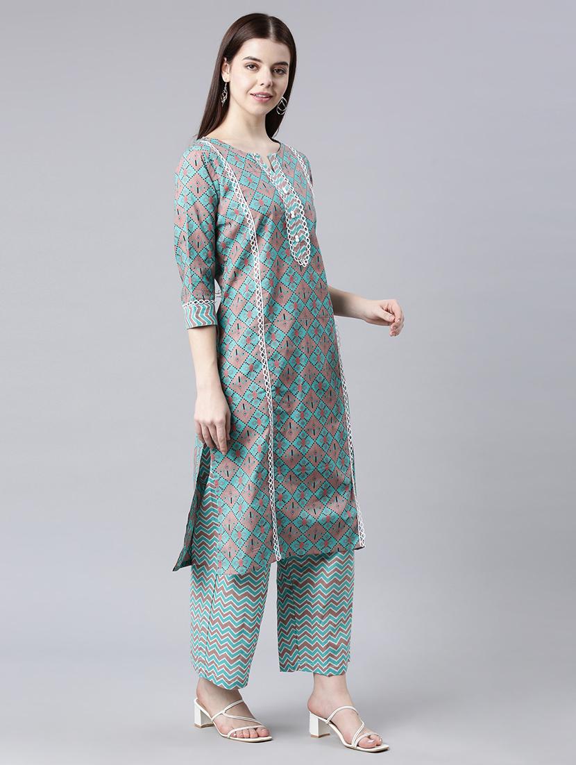 women printed notch neck suit set - 21682813 - Standard Image - 1
