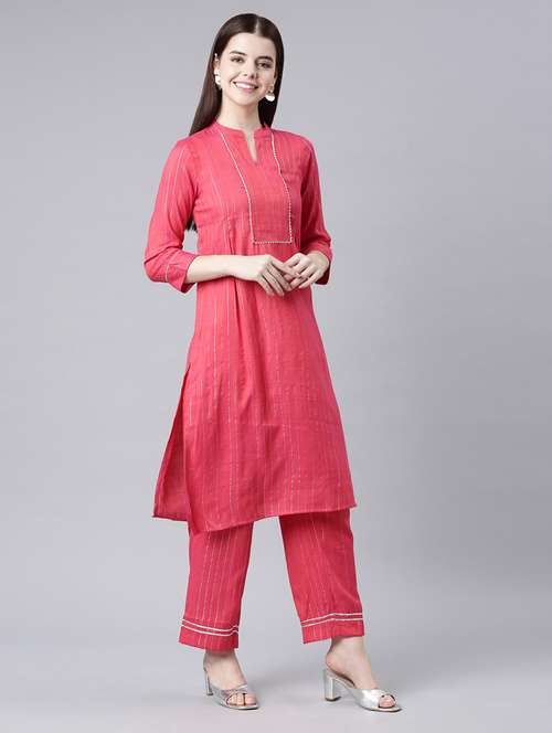 women striped v neck kurta pant set - 21682839 - Standard Image - 0