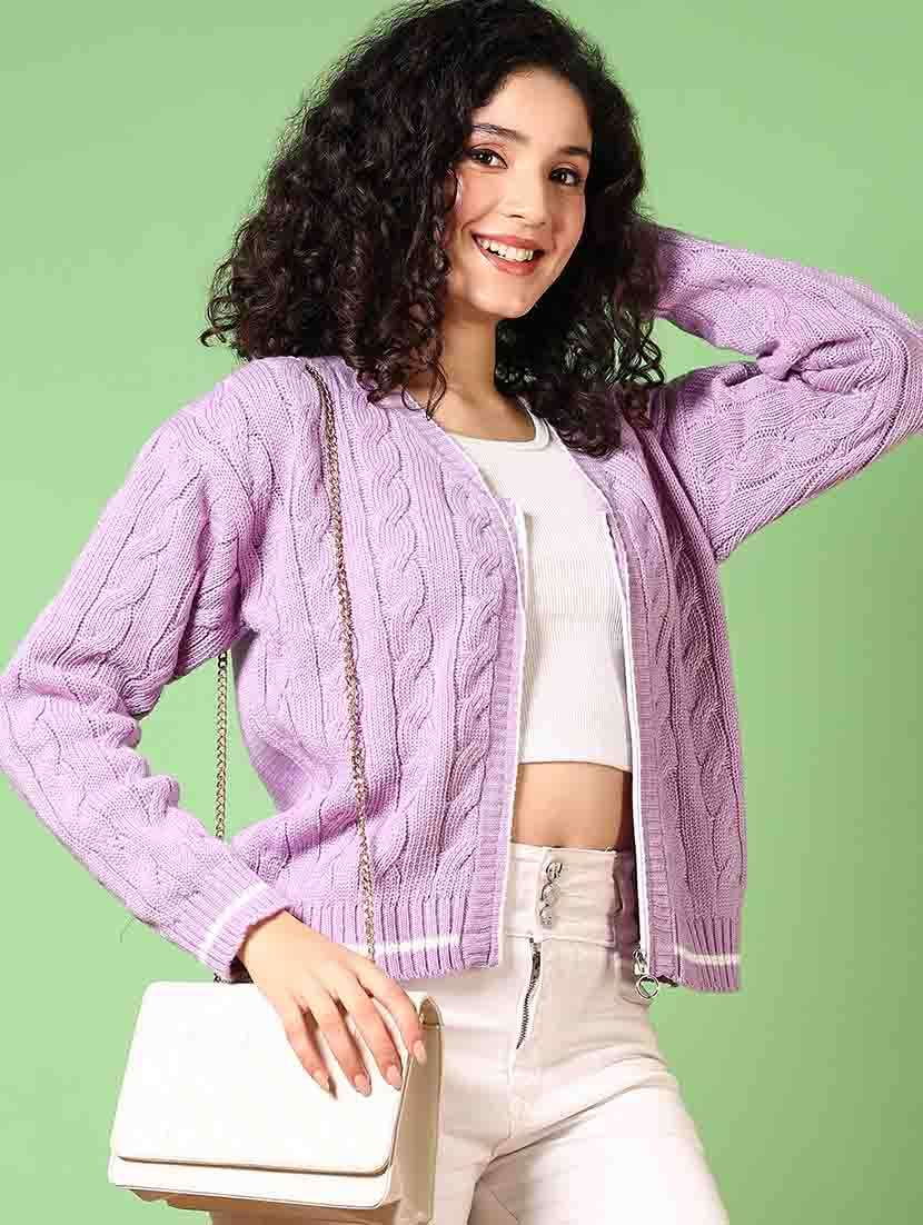 women long sleeves self design cardigan - 21682887 -  Standard Image - 1