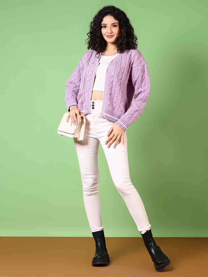 women long sleeves self design cardigan - 21682887 -  Standard Image - 4