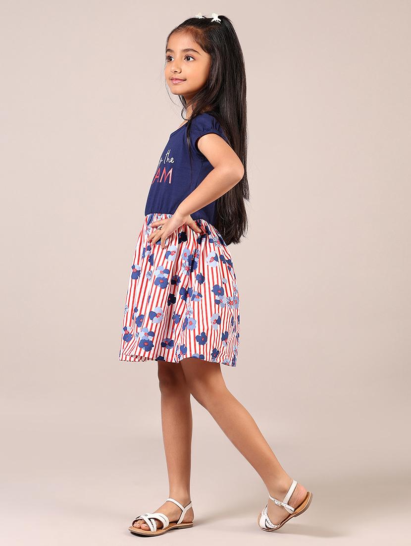 girls blue printed round neck frock - 21682896 - Standard Image - 1