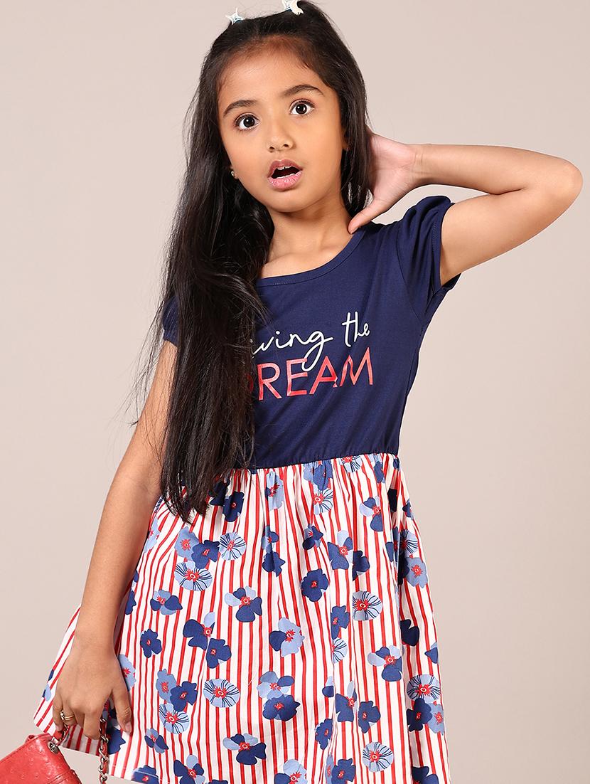 girls blue printed round neck frock - 21682896 - Standard Image - 4