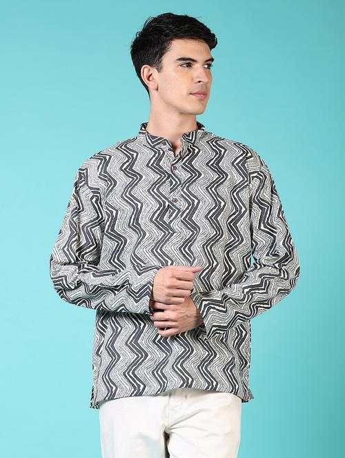 men mandarin neck printed short kurta - 21682914 - Standard Image - 0