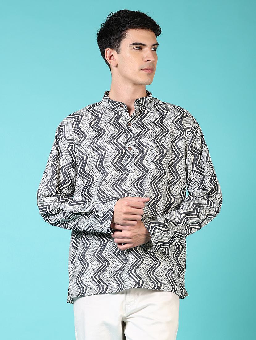 men mandarin neck printed short kurta - 21682914 - Zoom Image - 0