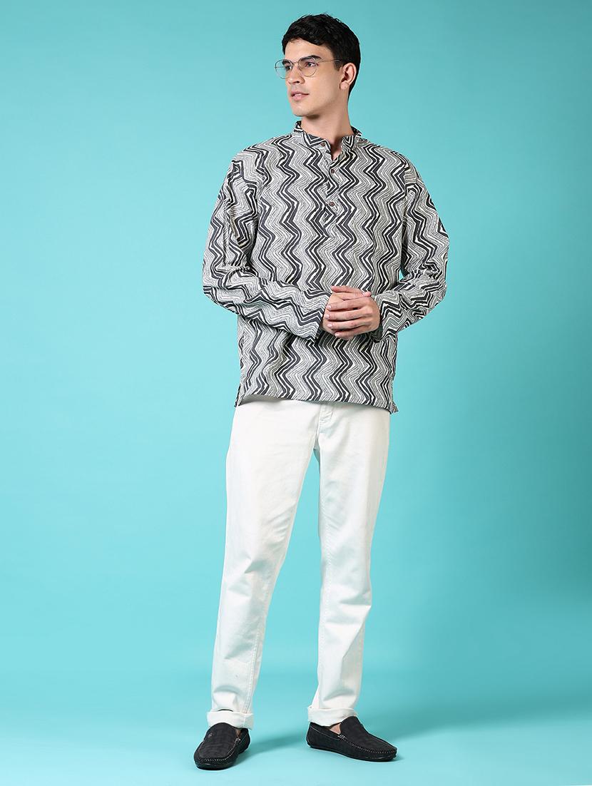 men mandarin neck printed short kurta - 21682914 - Standard Image - 4