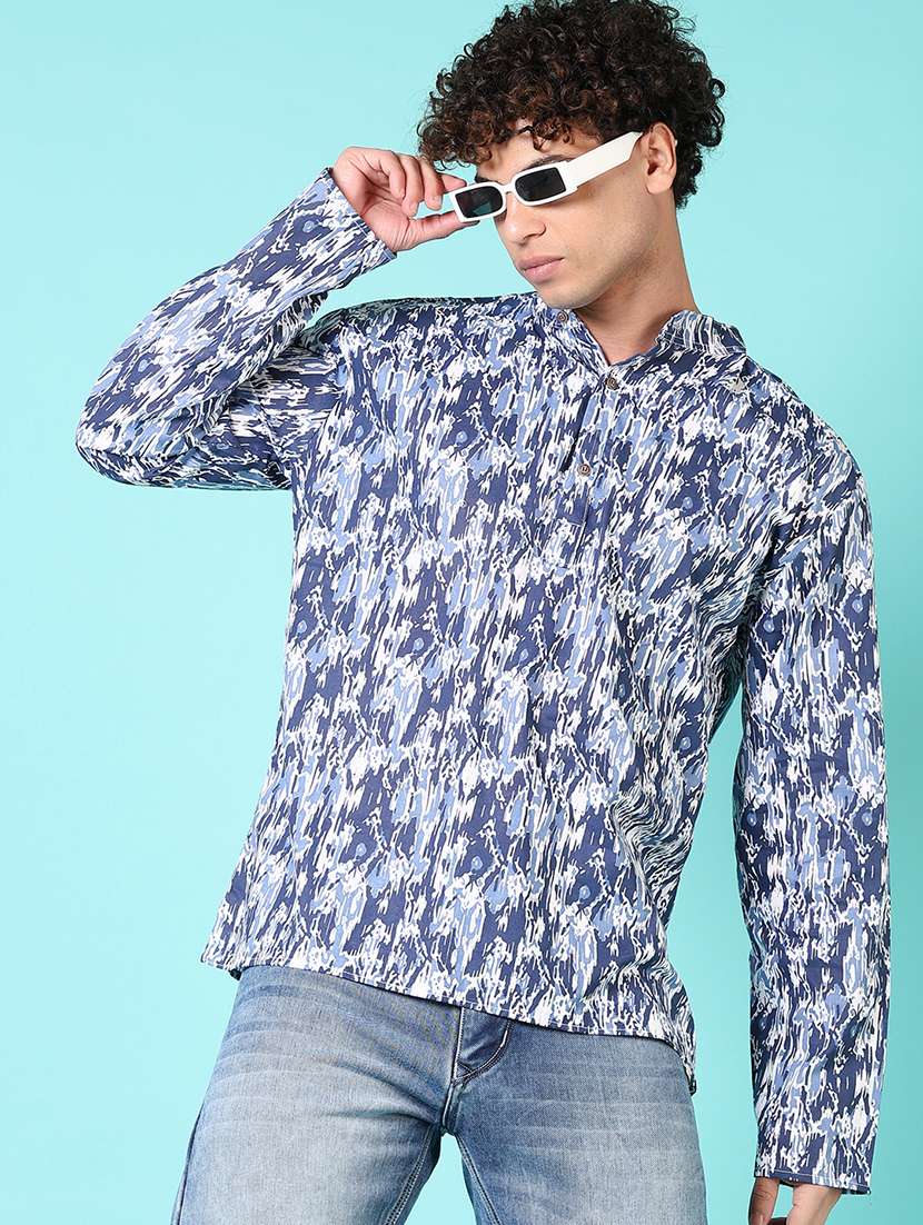 men mandarin neck printed short kurta - 21682915 -  Standard Image - 1