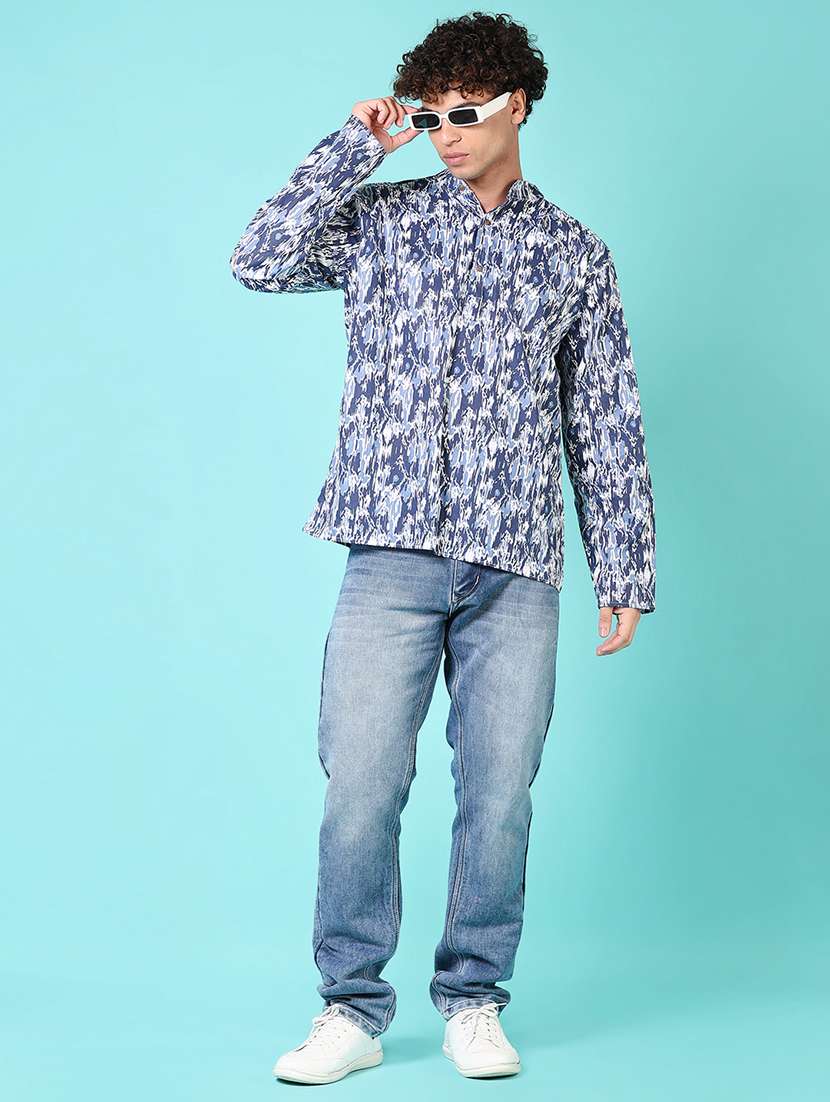 men mandarin neck printed short kurta - 21682915 - Standard Image - 4