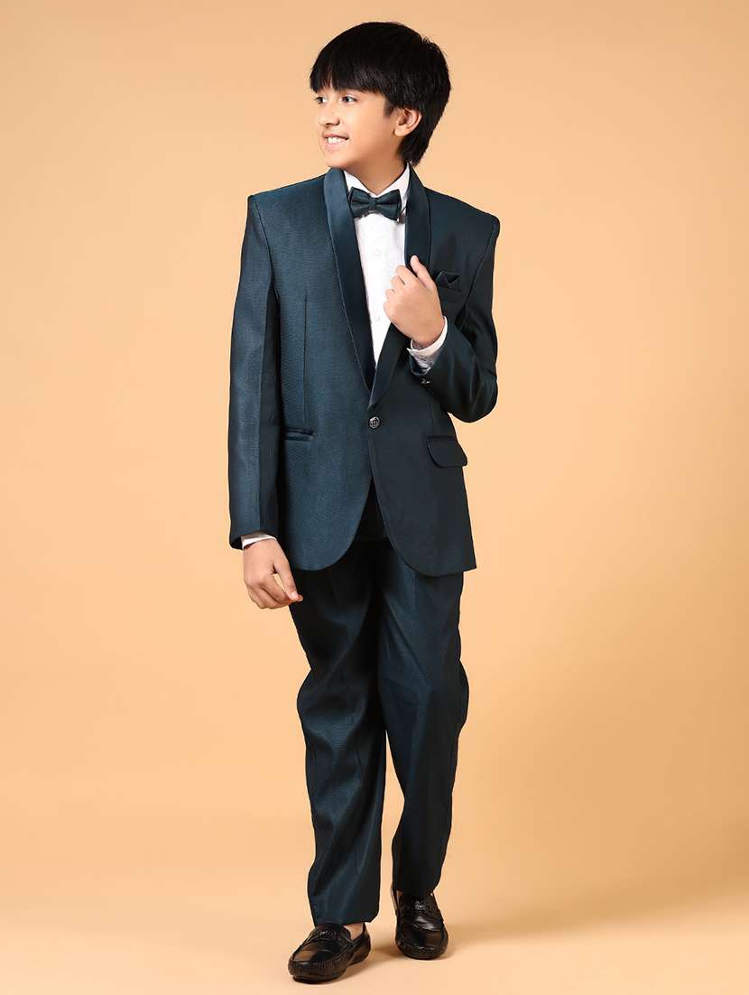 boys solid shirt and trouser with blazer