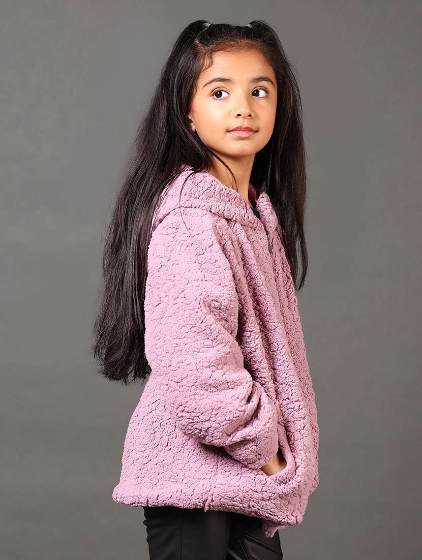 girls solid hooded long sleeves sweatshirt - 21683040 -  Standard Image - 1