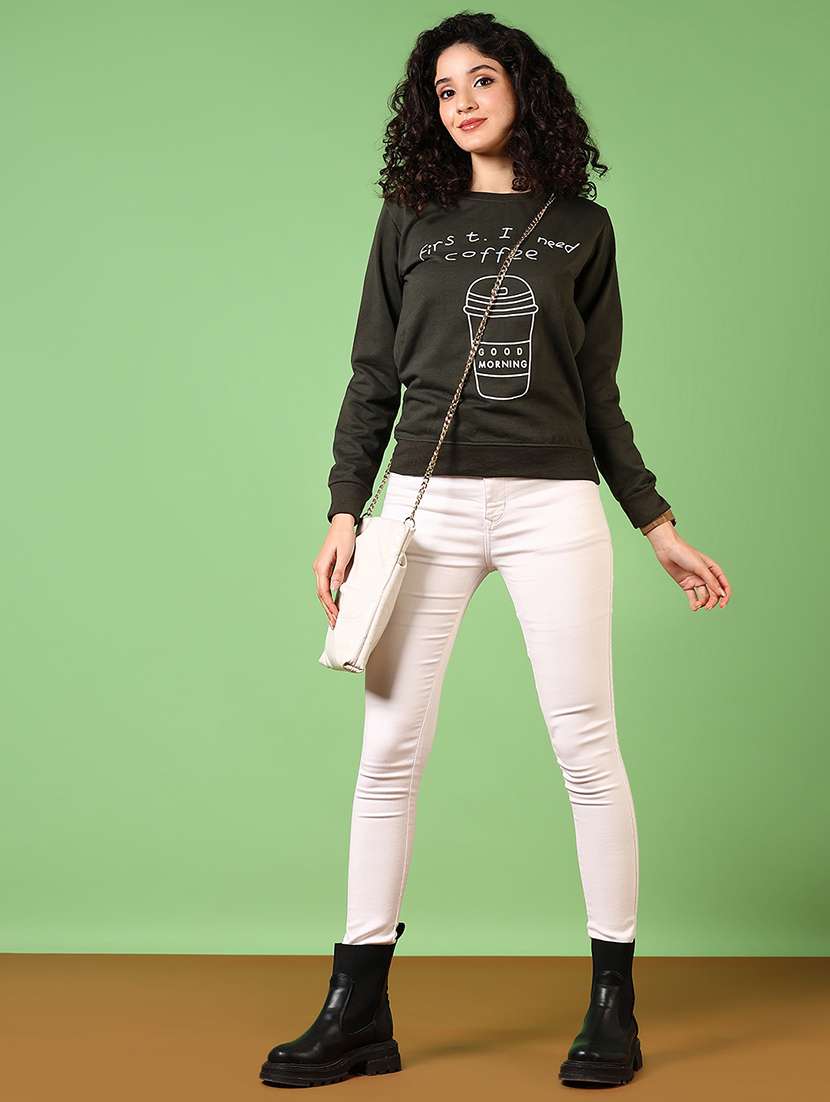 olive cotton front print sweatshirt - 21683179 -  Standard Image - 4