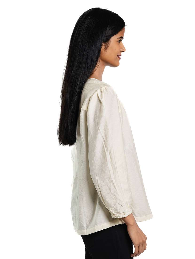 women cream solid long sleeve top - 21683261 - Standard Image - 1