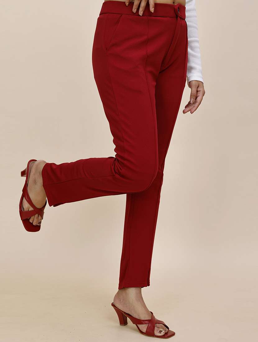 women solid mid rise cigarette pants  - 21683271 -  Standard Image - 1