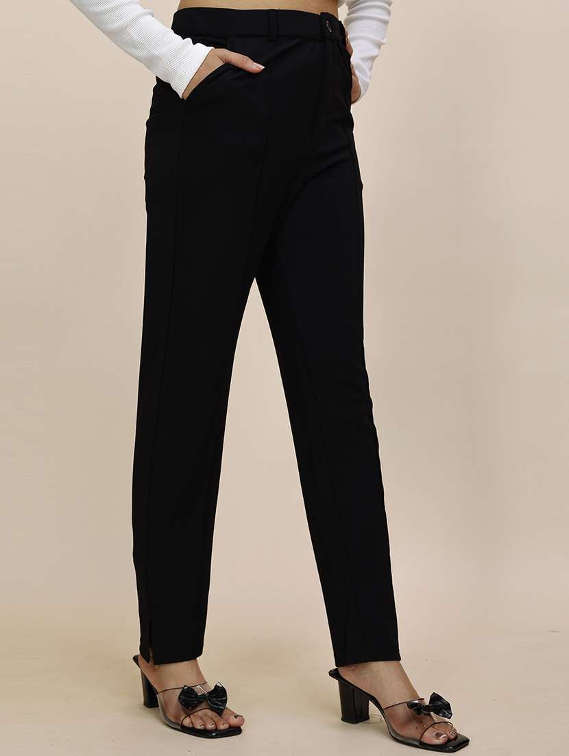 women solid mid rise cigarette pants  - 21683277 -  Standard Image - 1