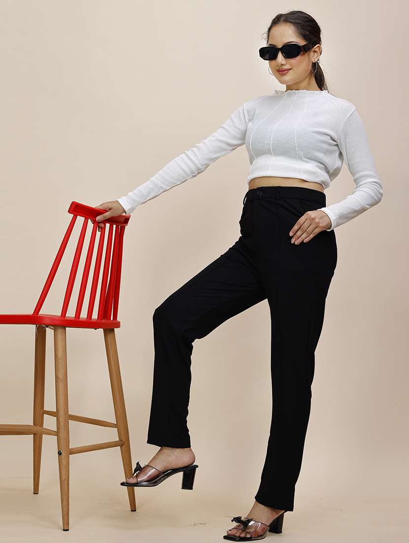women solid mid rise cigarette pants  - 21683277 -  Standard Image - 4