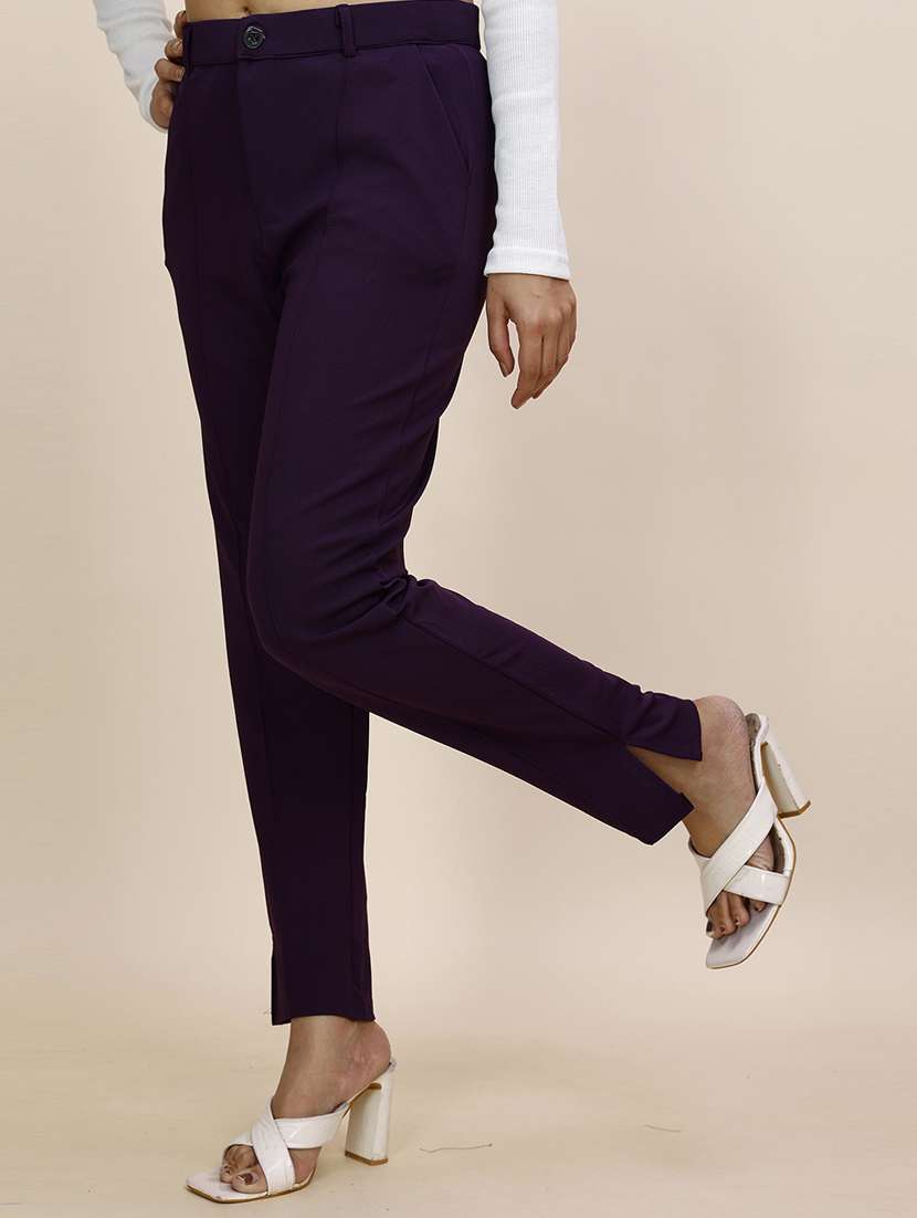 women solid mid rise cigarette pants  - 21683279 -  Standard Image - 1