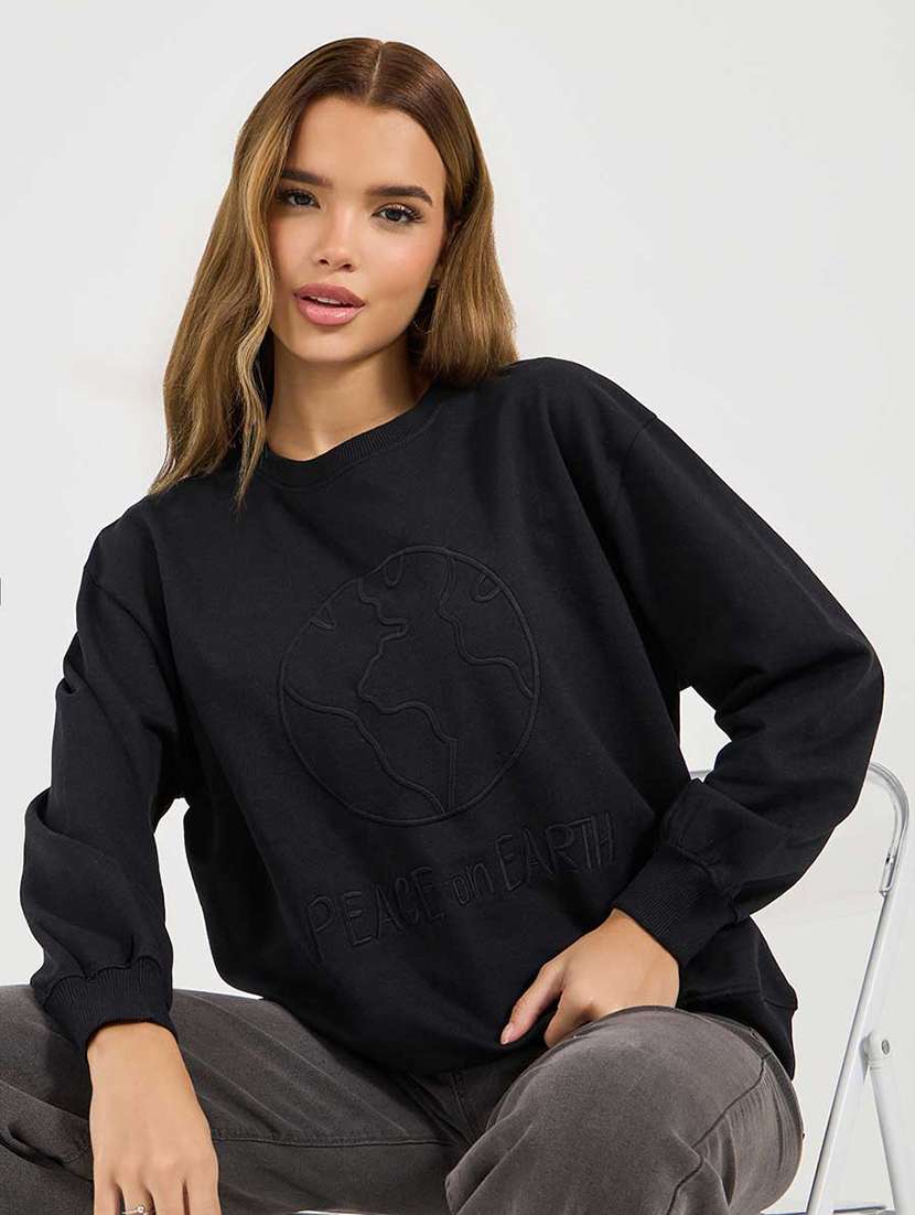 women long sleeves front print sweatshirt - 21683325 -  Standard Image - 1