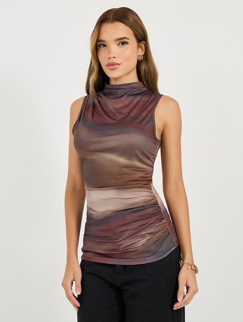 women printed sleeveless ruched top - 21683331 -  Standard Image - 1