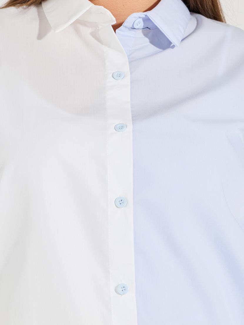 women plus size color blocked collared long sleeves shirt - 21683333 - Standard Image - 4