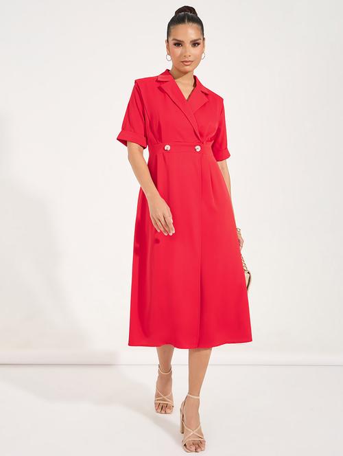 women solid short sleeves coat dress - 21683334 - Standard Image - 0
