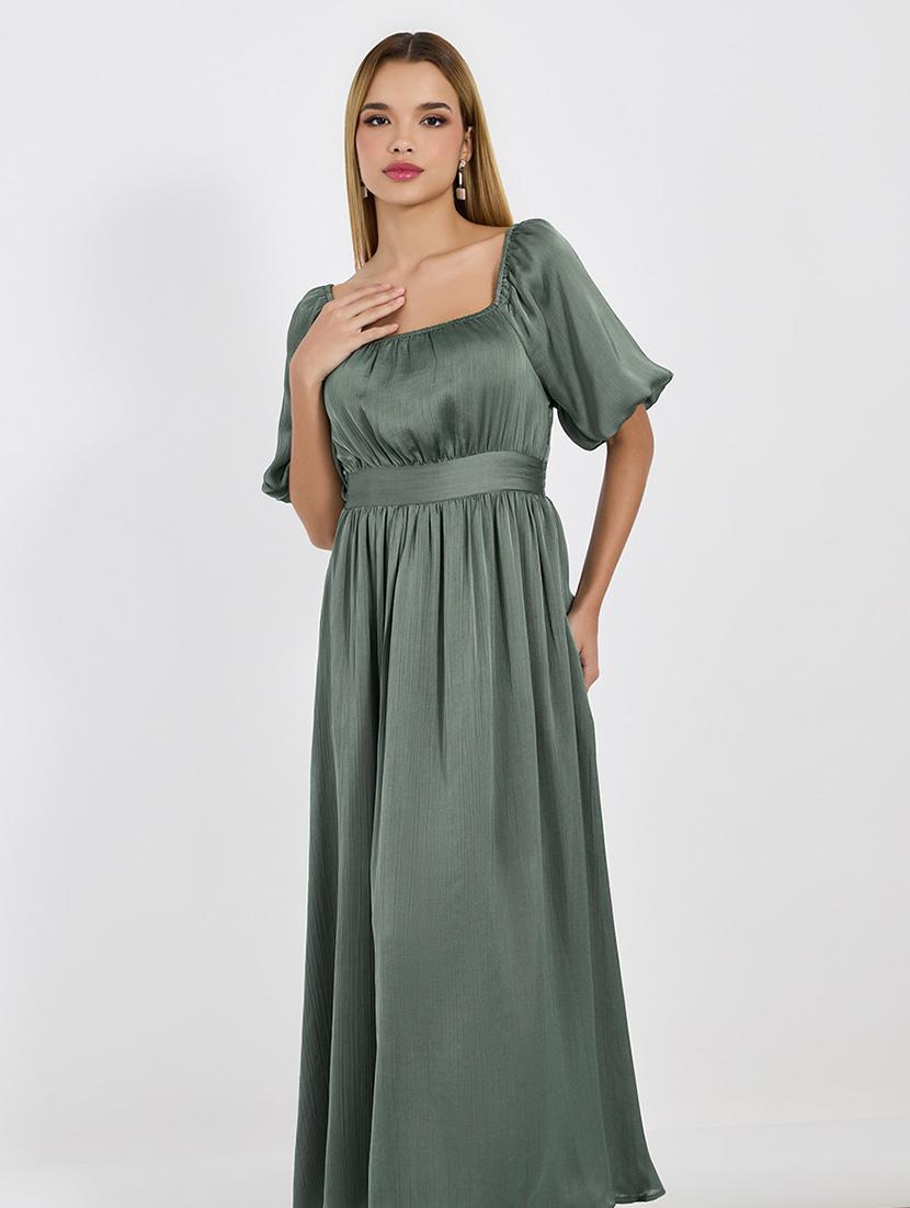 women solid puff sleeves fit & flared dress - 21683338 - Standard Image - 4