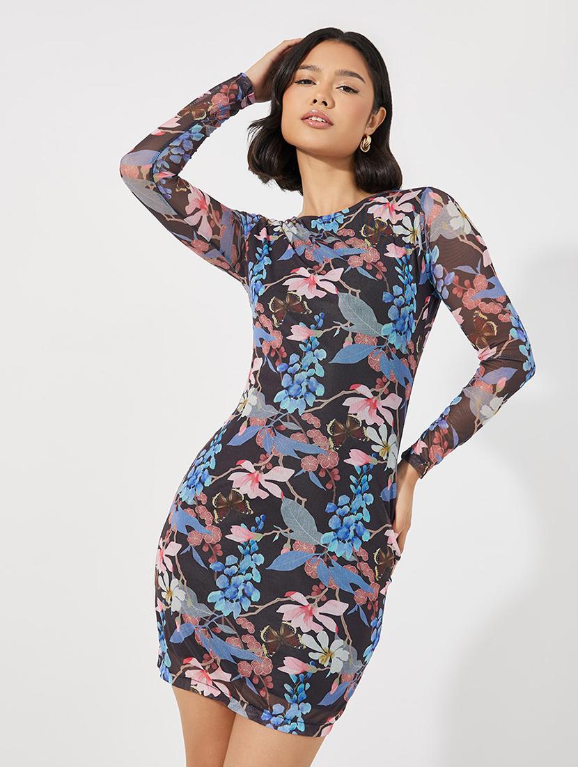 women printed long sleeves bodycon dress - 21683343 - Standard Image - 1