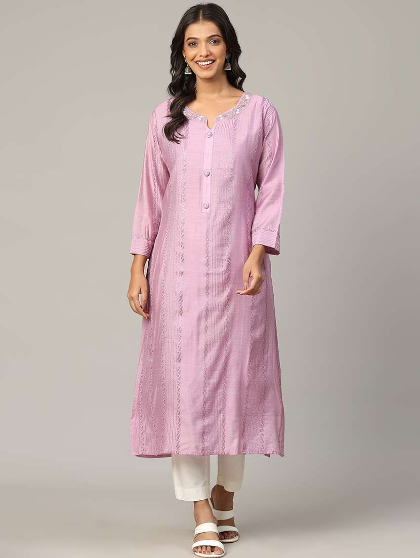 women embroidered sequin work straight kurta