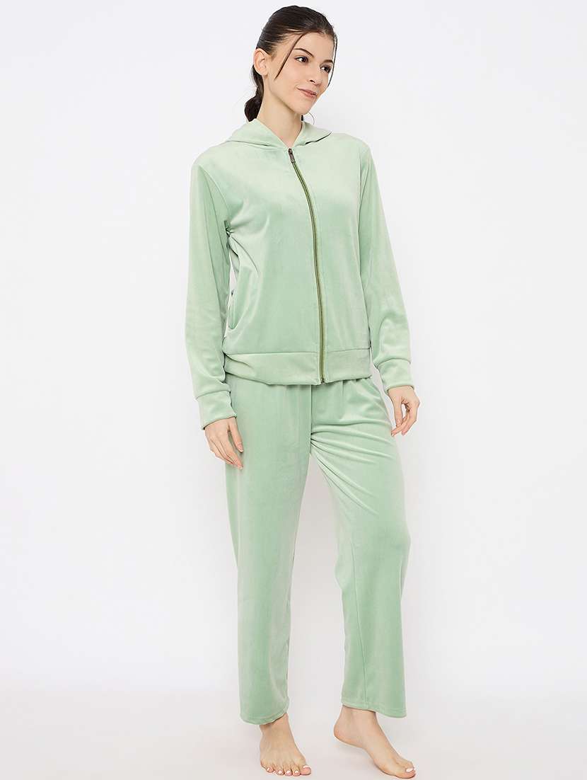women solid hooded nightwear pyjama set - 21683540 -  Standard Image - 1