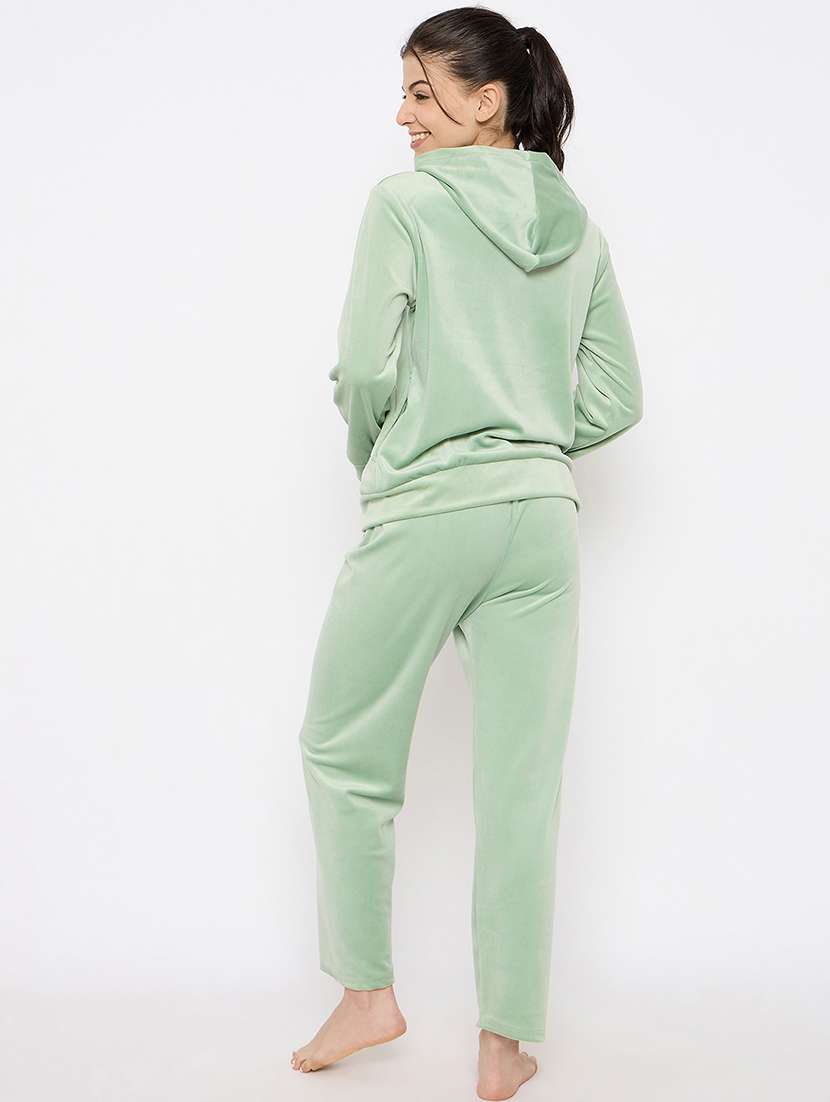 women solid hooded nightwear pyjama set - 21683540 -  Standard Image - 4