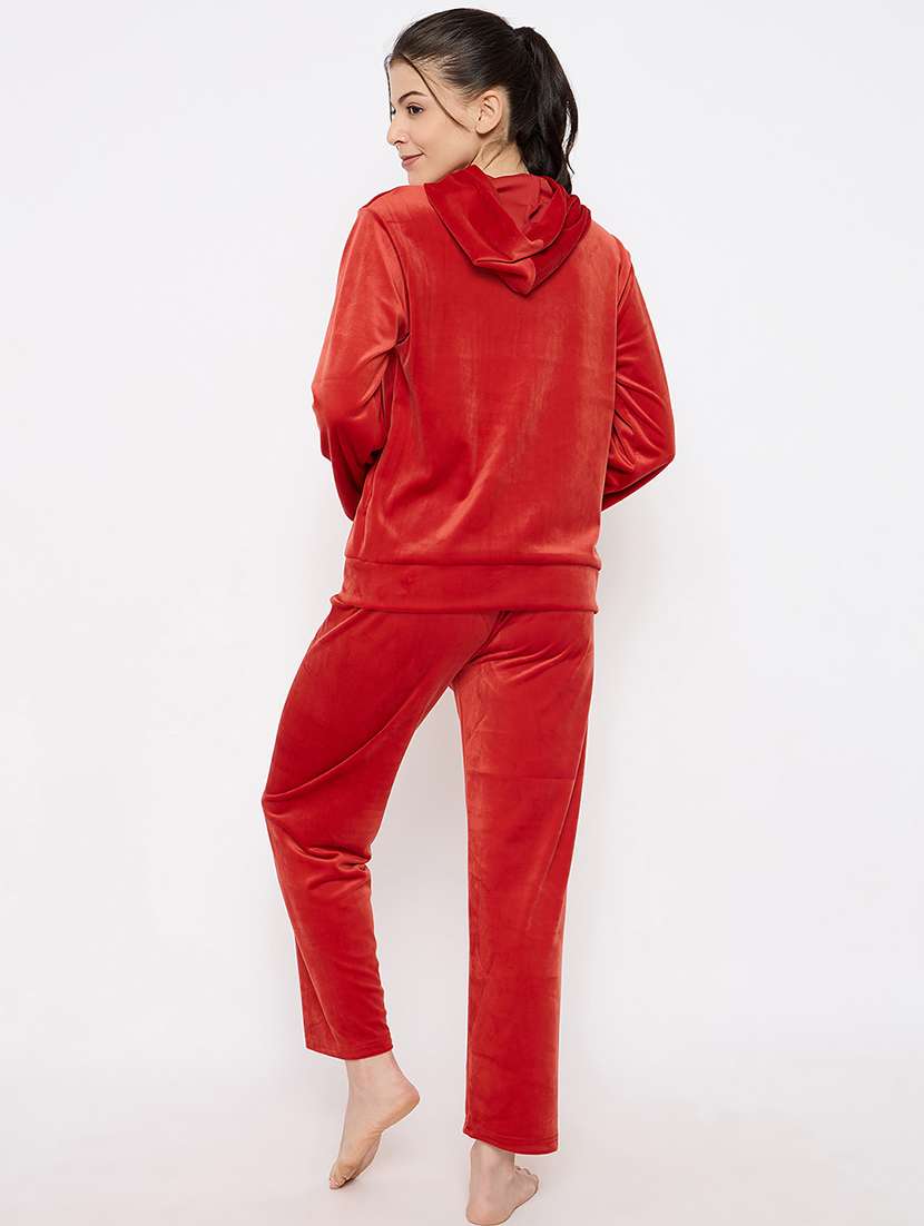 women solid hooded nightwear pyjama set - 21683541 -  Standard Image - 4