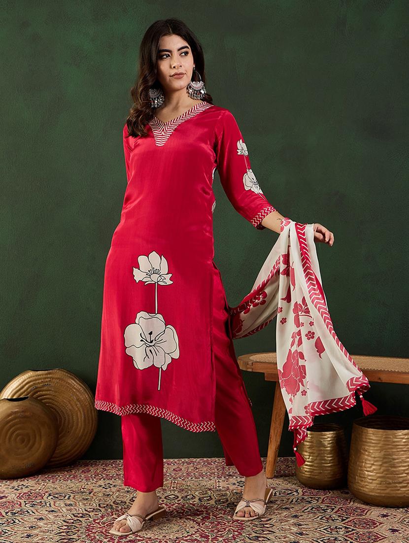 women three quarter sleeve kurta pant with dupatta set - 21683605 - Standard Image - 1