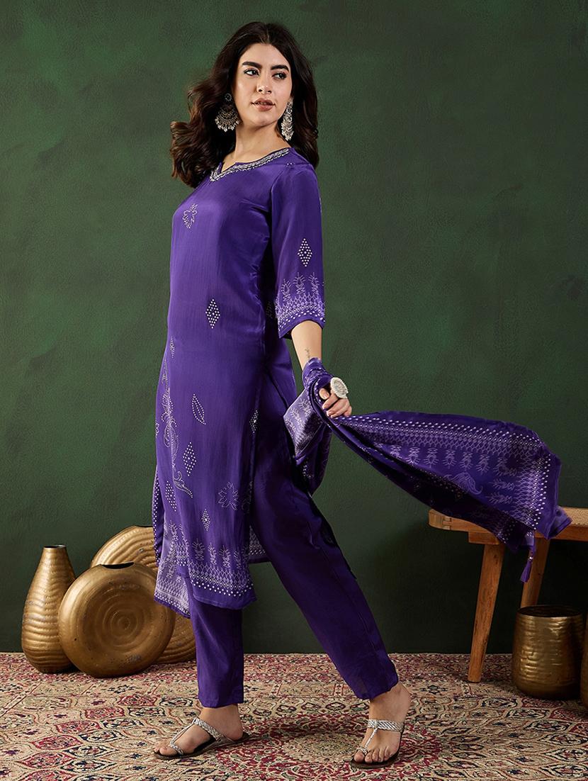women printed three quarter sleeve suit set - 21683613 - Standard Image - 1