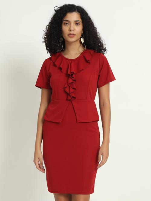 maroon poly spandex ruffle dress - 21683652 -  Standard Image - 0
