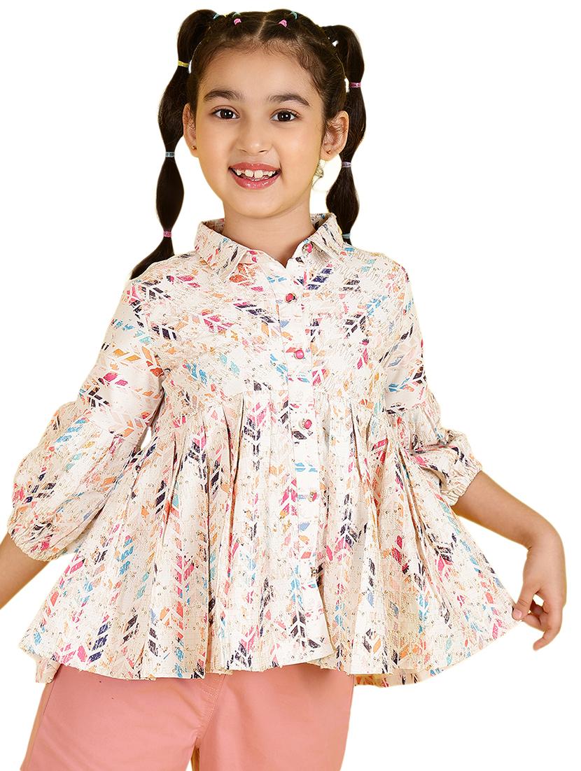 girls collared printed top - 21683715 -  Standard Image - 1