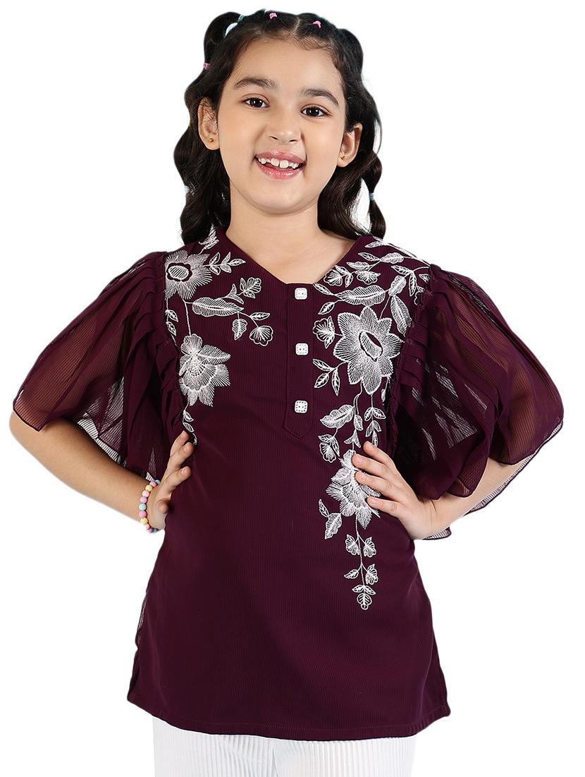 girls v-neck embroidered top - 21683732 -  Standard Image - 1