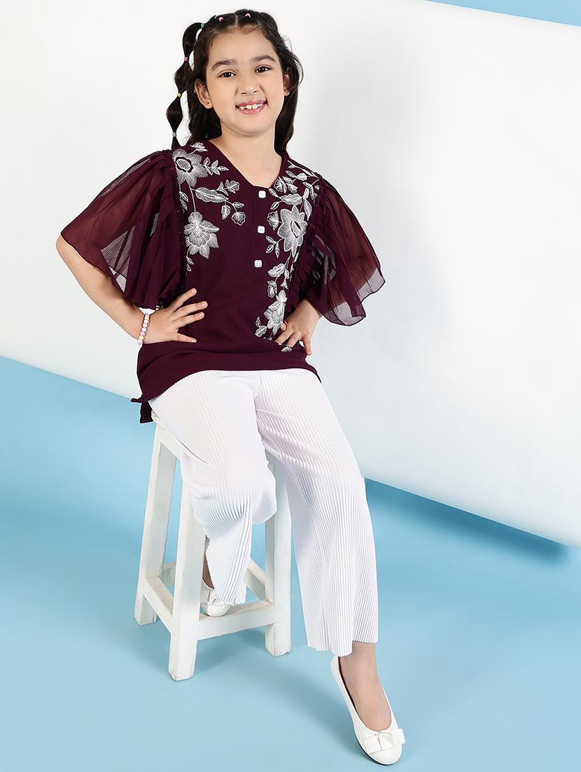 girls v-neck embroidered top - 21683732 - Standard Image - 4