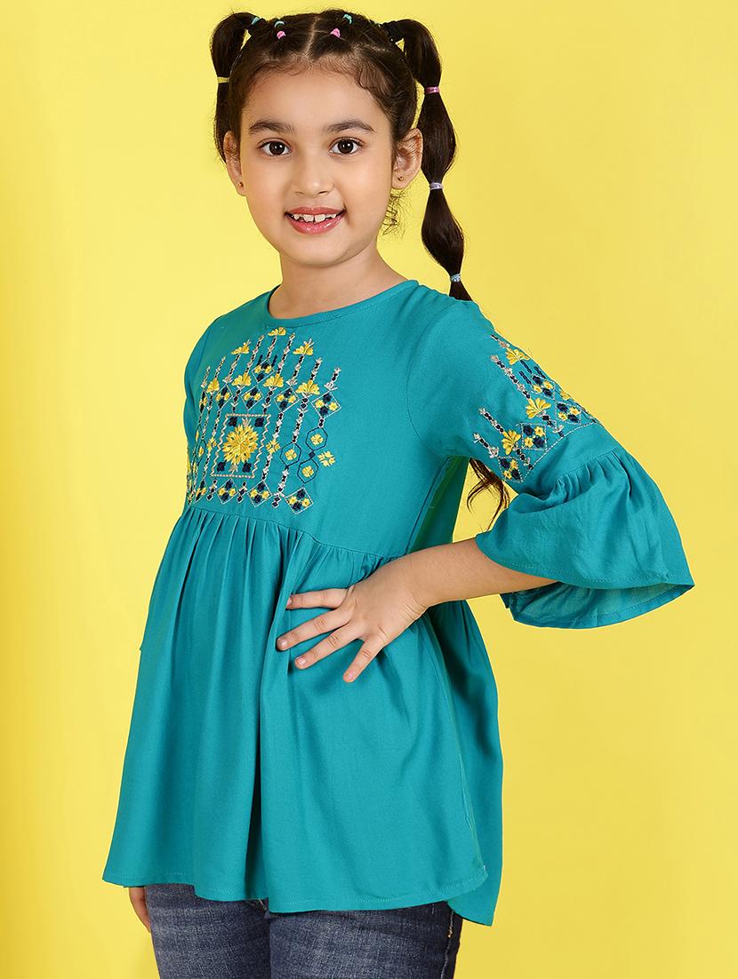 girls three quarter sleeves flared top - 21683746 -  Standard Image - 1