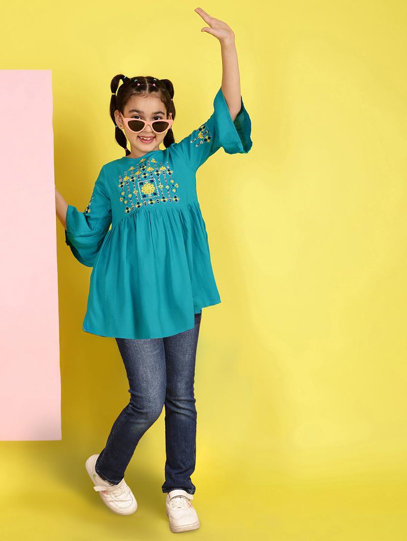 girls three quarter sleeves flared top - 21683746 - Standard Image - 4