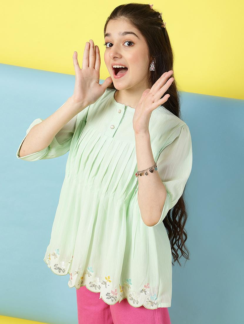 girls embellished puff sleeves a-line top   - 21683773 -  Standard Image - 1