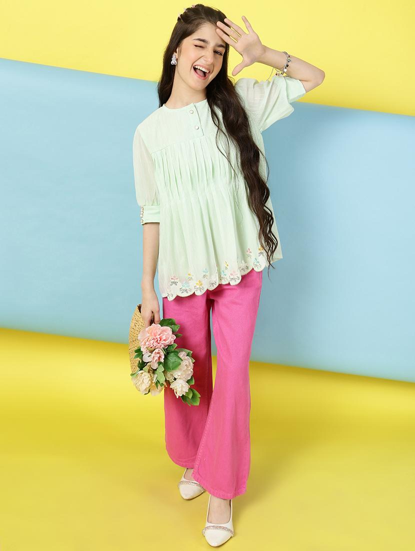 girls embellished puff sleeves a-line top - 21683773 - Standard Image - 4