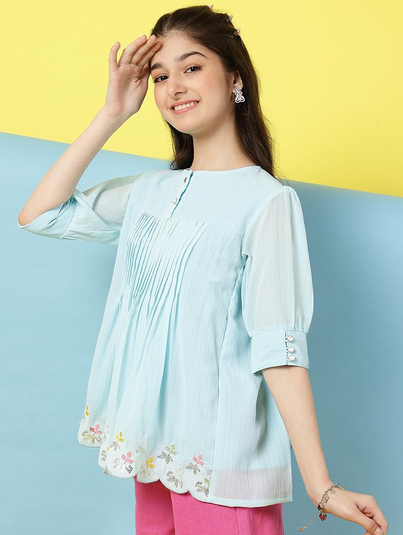 girls embellished puff sleeves a-line top   - 21683774 -  Standard Image - 1