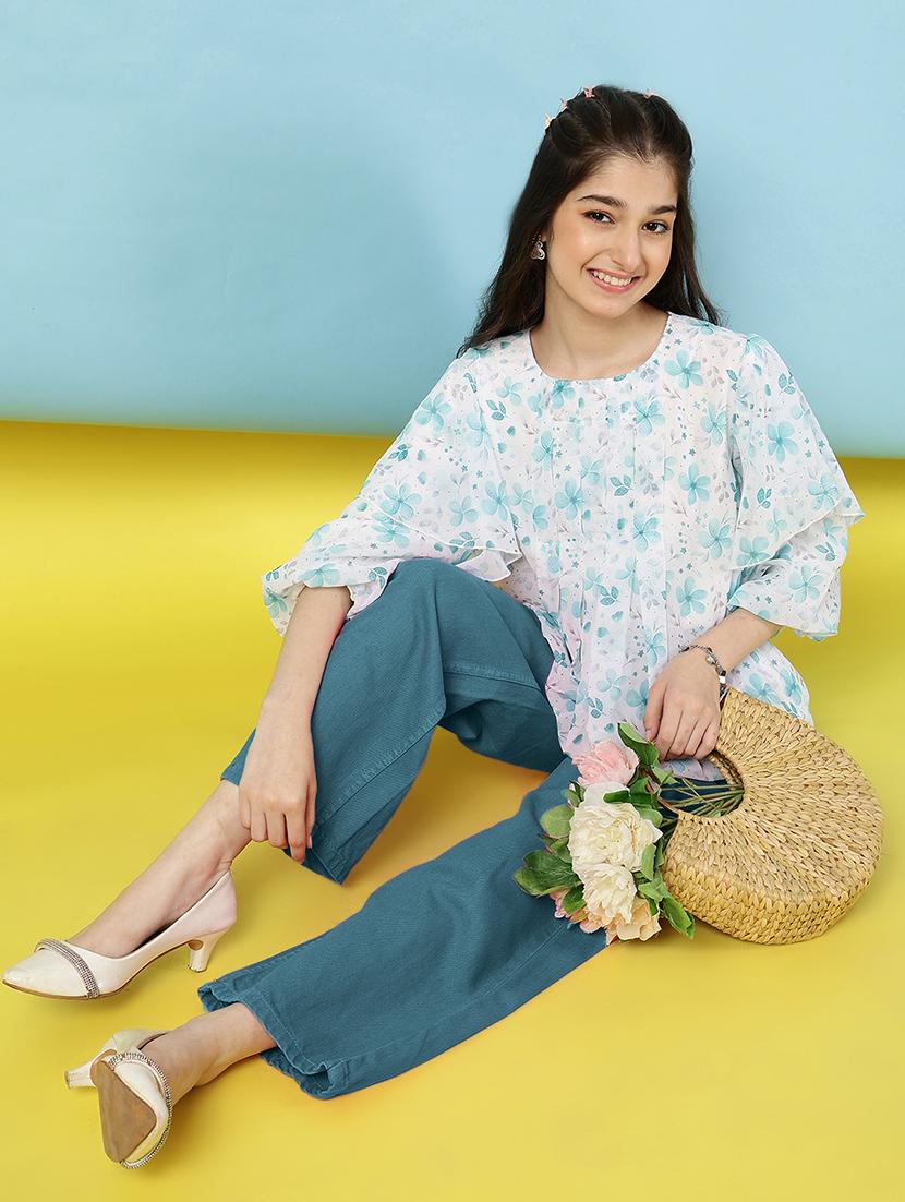 girl floral print ruffled sleeves blouson top - 21683780 - Standard Image - 4