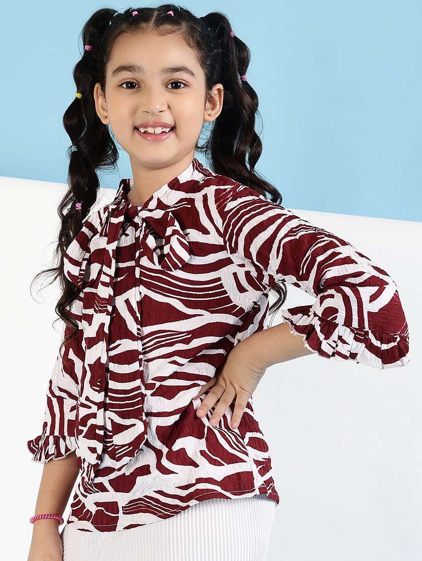 girls printed three quarter sleeves regular top - 21683788 -  Standard Image - 1