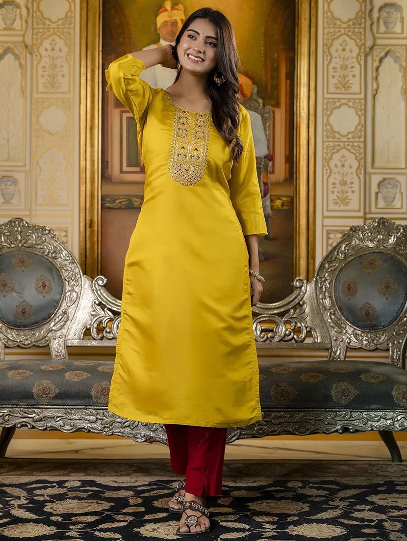 women embroidered three quarter sleeve straight kurta - 21683851 - Zoom Image - 0