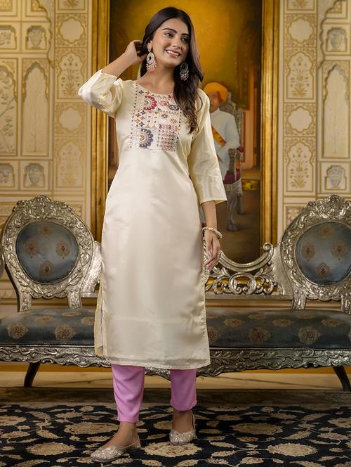 women embroidered three quarter sleeve straight kurta - 21683852 - Standard Image - 0